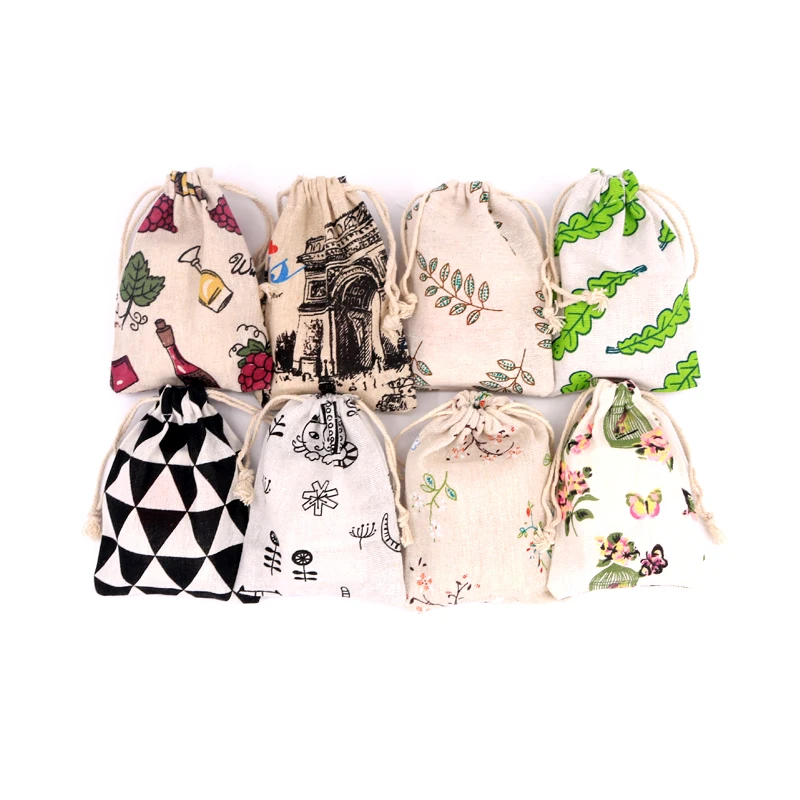 50pcs/lot Natural Cotton Bags Small Linen Drawstring Gift Bag Muslin Pouch  Bracelets Candy Jewelry Packaging Bags & Pouches