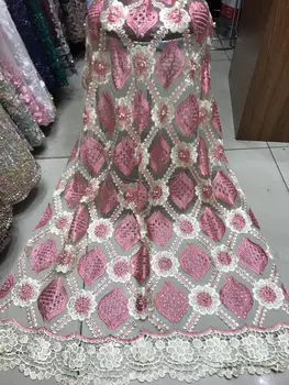 

Latest Peach Pink Gold African Lace Fabric Embroidered African French Lace Fabric Cheap African French Net tulle Lace Fabric