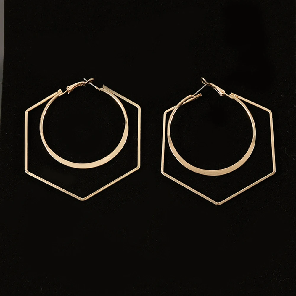 

Women Geometric 2019 New Arrival Classic Oorbellen Earrings Temperament Of Hexagonal Geometry Aros Big Aretes Ear Rings