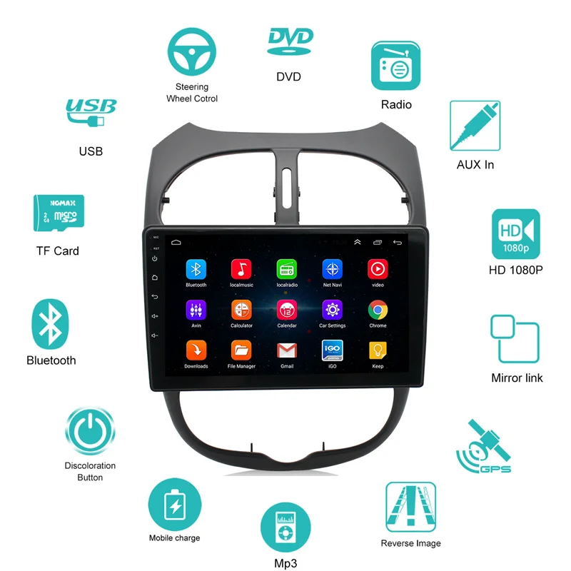 Мультимедийный плеер для Peugeot 206 Citroen C2 Android 2 Din Wi Fi GPS навигация стереоприемник