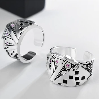 

Sole Memory Retro Cute Personality Cool Poker 925 Sterling Silver Female Resizable Opening Rings SRI565