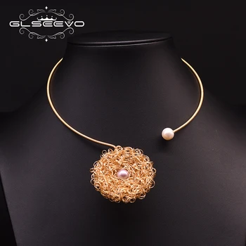 

GLSEEVO Handmade Natural Pearls Handmade Metal Flower Chokers Necklaces Girls Friendship Women's Gifts Statement Jewelry GN0181