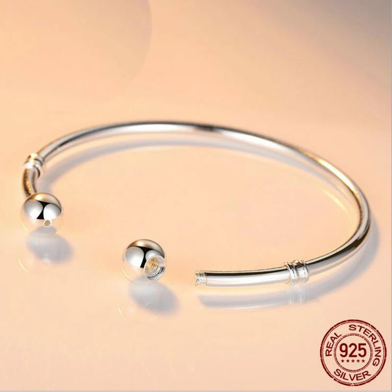 YANHUI 100% Original 925 Solid Silver Bangle Bracelet Fit European Charms Beads Bracelet Silver 925 Jewelry DIY Gift For Women