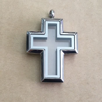 

5Pcs Cross Shape Stainless Steel Silver Plated Magnetic Glass Floating Charms Locket