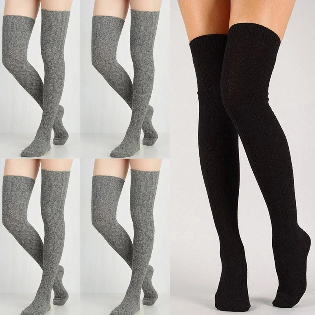 

2019 Women Over Knee Socks Fashion Female Sexy Stockings Warm Long Boot Knit Thigh-High Gray Khaki Blue Black kawaii quality