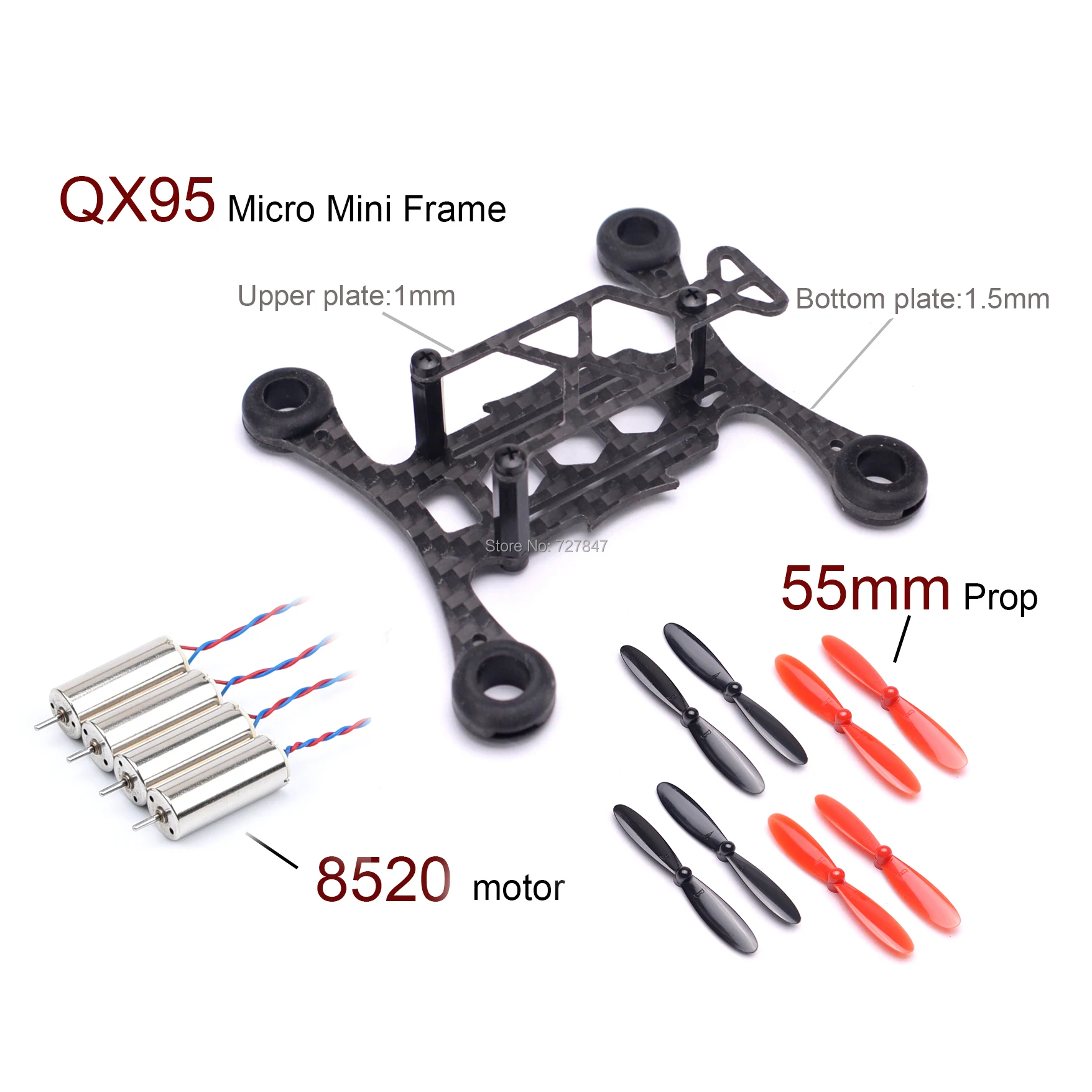 Micro mini QX95 95mm frame Mini FPV RC carbon fiber Quadcopter Frame Kit + 8520 Coreless Motor + 55mm Propeller