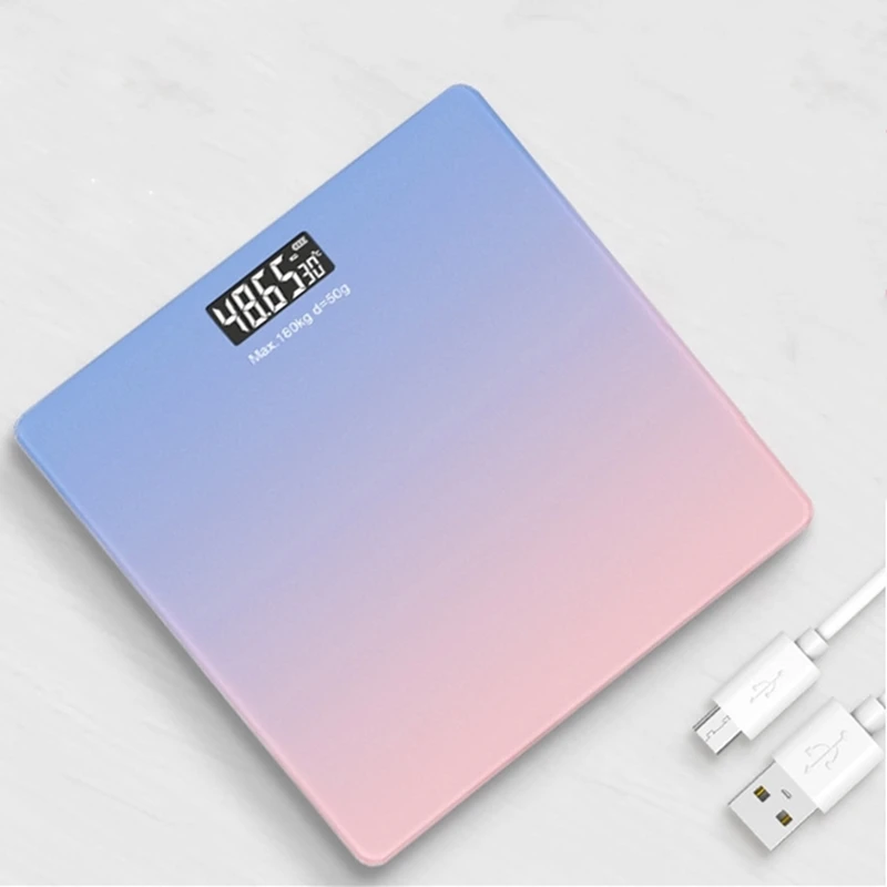 Smart Body Weight Scale Gradients Color Bathroom Scale Floor Scales Glass LED Digital Bath Scale Weighing Scales USB Charging