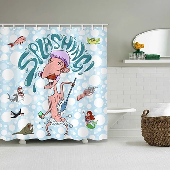 

Funny Shower Man Splashing Shower Curtain Bathroom Waterproof Polyester Shower Curtain Cartoon Printing Curtains Bathroom Shower