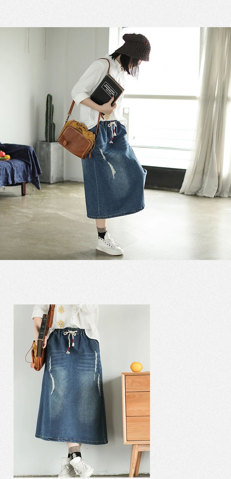 Осенняя простая Удобная универсальная женская джинсовая полуюбка Новая модная Ретро-юбка с карманами