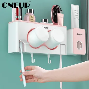 

ONEUP Wall-mount Toothbrush Holder Case Automatic Toothpaste Dispenser Squeezer Home Bathroom Storage Rack Bathroom Accessories