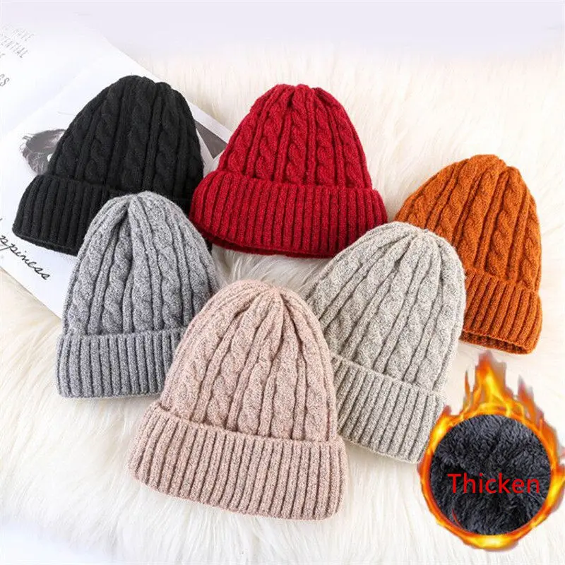 Купить Winter Unisex Thicken Twist Knitting Beanies Caps for Women Keep Warm Cold Weather Snowing Hats Men Truck Cap Drop Shipping W54  | Мужская Skullies  шапочки (4000093273764)