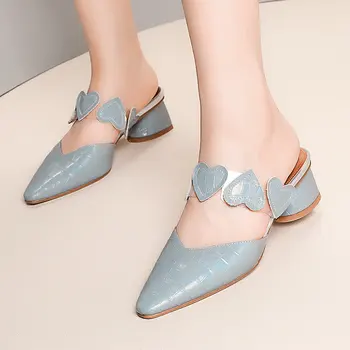 

genuine leather Women rouned High Heels slippers elegant poined toe Party Wedding Shoes Woman summer women shoes