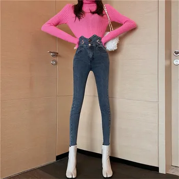 

Real shot 2019 new Korean fashion Slim stretch high waist jeans wild cowboy pencil pants women