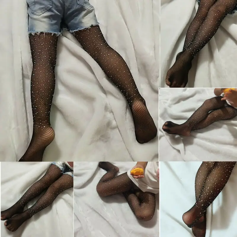 Meihuida Fashion Girls Children Kid Bby Mesh Fishnet Net Pattern Pantyhose Solid Tights Long Stockings with Sequins or Glitter