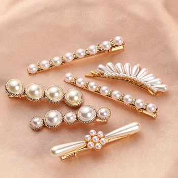 

1Pcs Pearl Hair Accessories Crown Hairclip Girl Bangs Side Clip Rhinestone Simple Hairpins Temperament Barrette Headdress Female