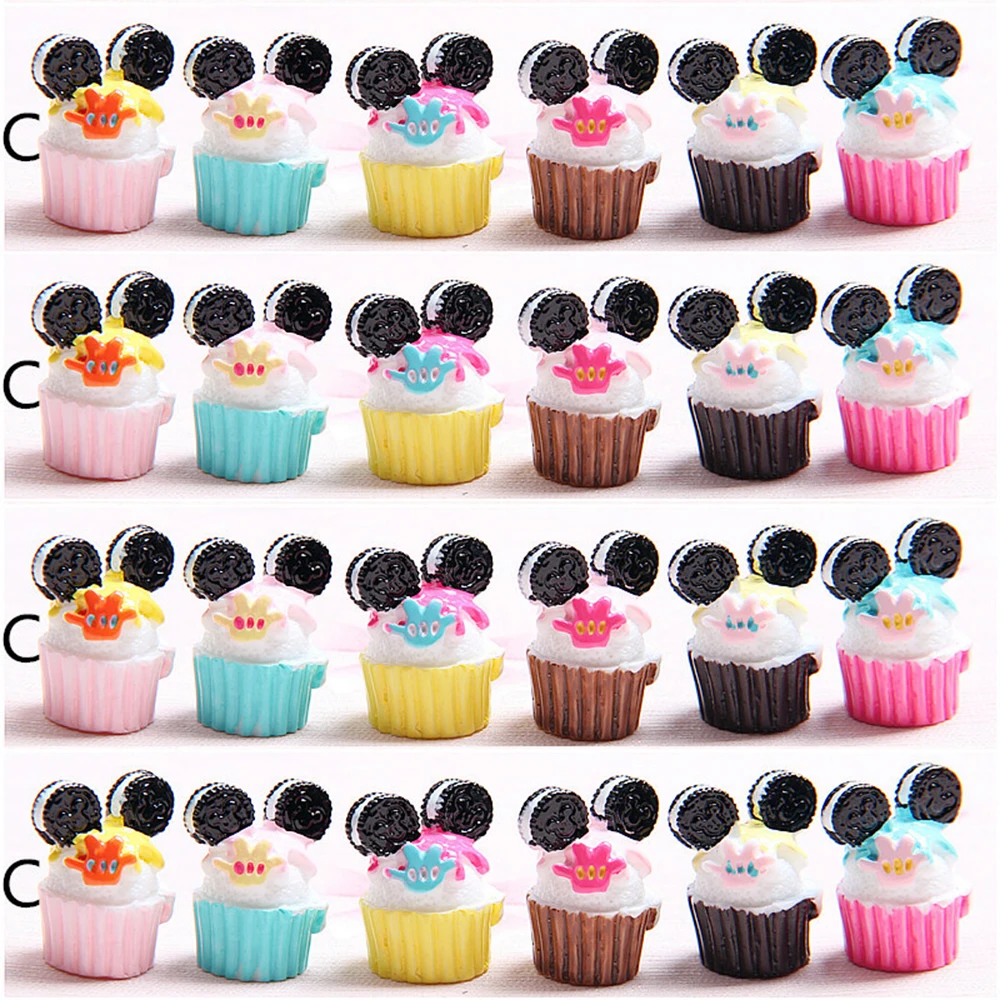 10pcs/lot MM Resin 3d Cute mickey mini cupcakes food play DIY Crafts simulation Decoration Accessories