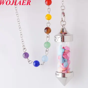

7 Chakra Wishing Bottle Pendulum Reiki Natural Multicolor shell Chip Pendant Necklace Divination Amulet WOJIAER PN8127