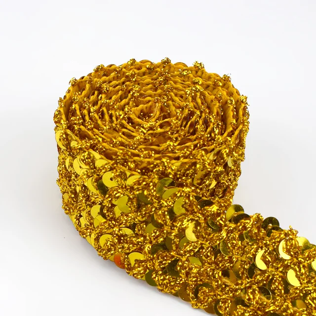 8Meters Meetee Sequin Lace Trim Ribbons Gold Silver Trims Fabric Stage Costume Dance Dress Paillette Band DIY Sewing Accessories Gold