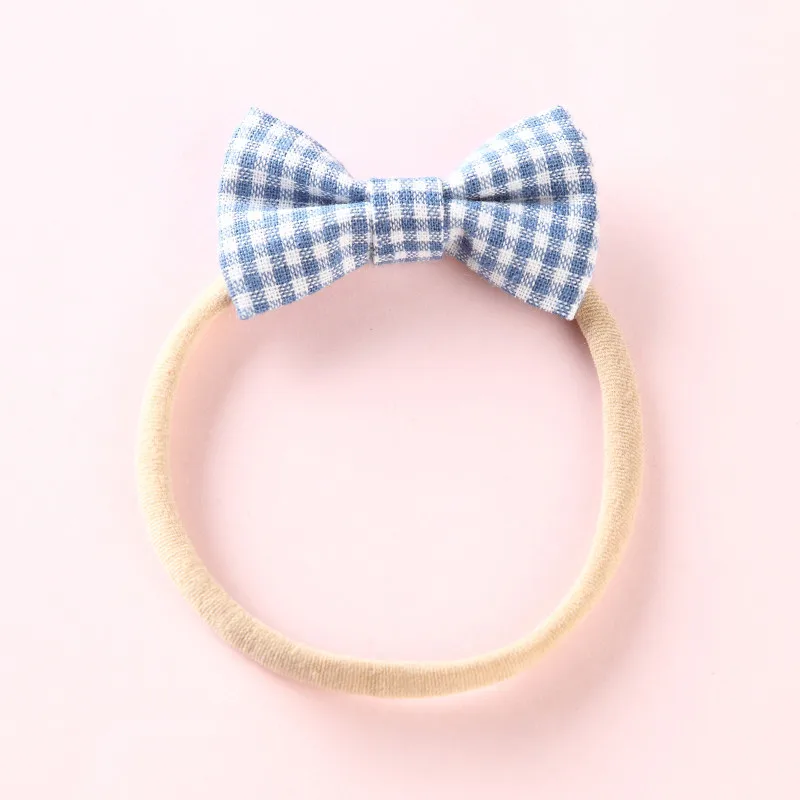 

11 pcs/lot , Girls Plaid Hair Bow Nylon headband, Hand Tied School Girl Bow Headbands, Soft Elastic Nylon Hair Accessory