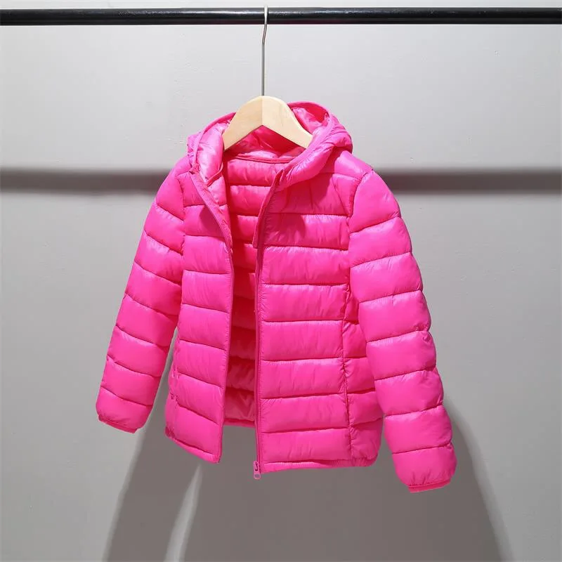 Rose Red Зимняя куртка для девочек и мальчиков ростом от 100 до 160 см, Детская куртка пуховое пальто с капюшоном зимняя детская куртка весенне-осенняя верхняя одежда для малышей - Цвет: Rose Red