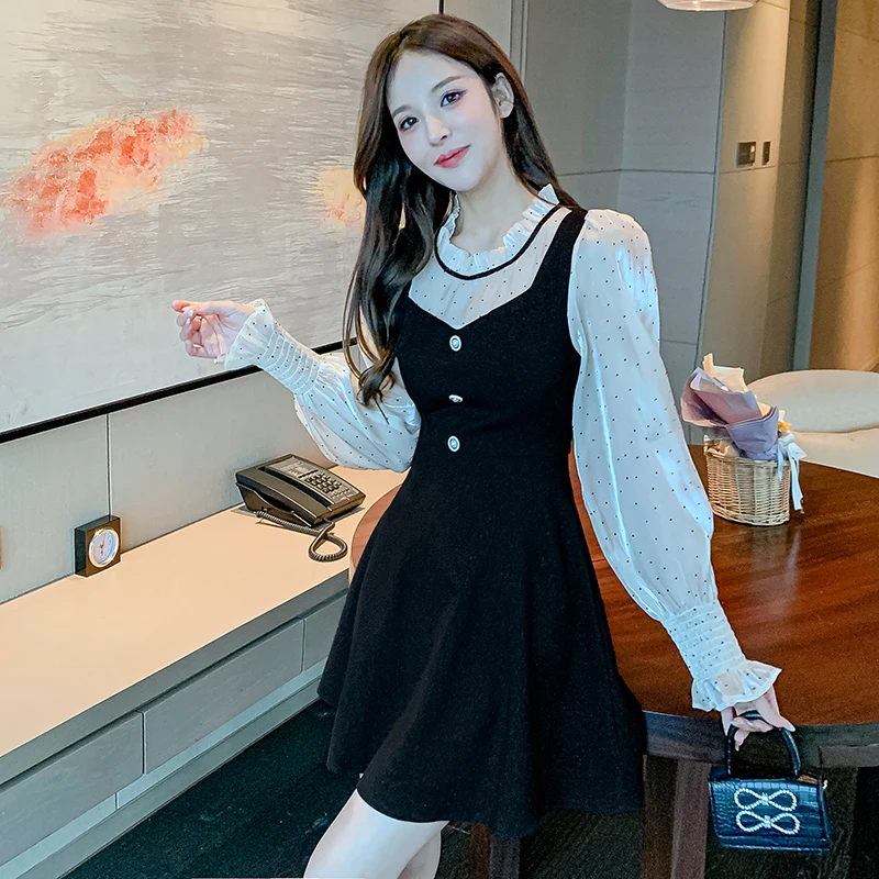 black stitching umbrella dress 