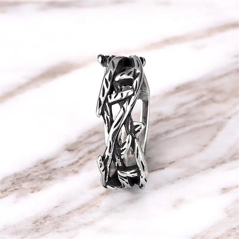 Victory Olive Branch Mens Rings Hollow Out Stainless Steel Punk Retro Couple Rings for Men Biker Jewelry Creativity Gift