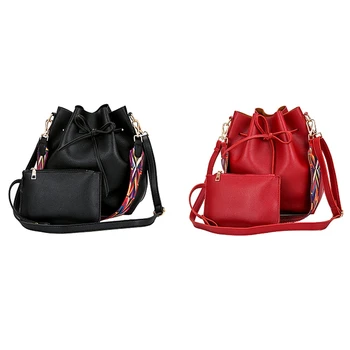 

ASDS-2x Red /Black Fashion Ladies Bucket Bag Shoulder Messenger Bucket Bucket Mother Bag Color Shoulder Strap Shoulder Bag