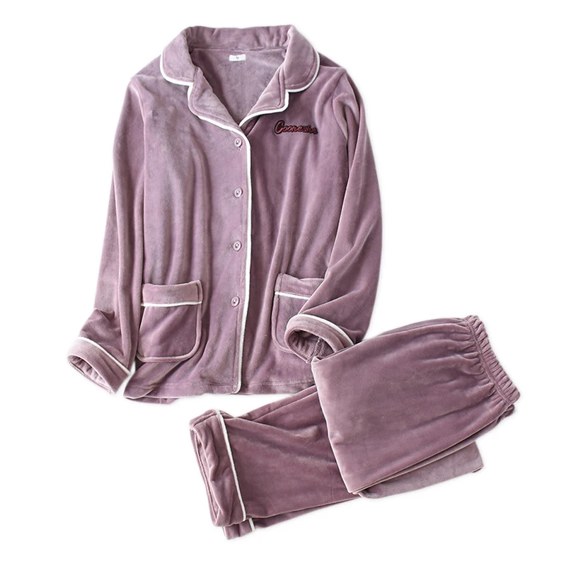 

New Thicken flannel couple pajamas sets women and men winter keep warm long sleeve sleepwear men pyjamas women