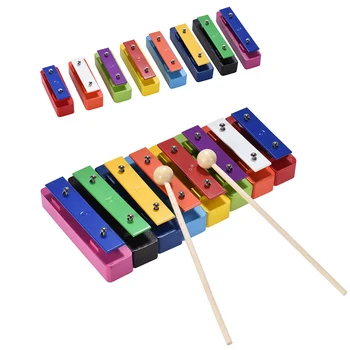 

8-Notes Xylophone Aluminum Plate Wood Base Hand Percussion 2 Pcs Mallets Band Xylophone Large Glockenspiel Diatonic Bells