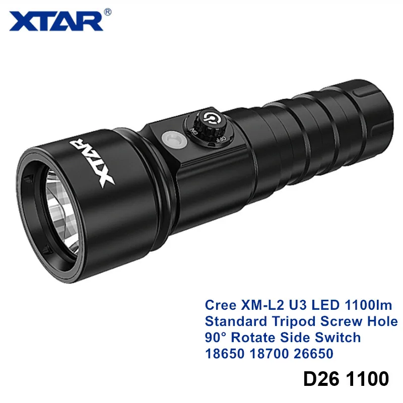 Xtar D26 1100 Cree XM L2 мощный светодиодный светильник для дайвинга 18650 18700 26650 вращающийся