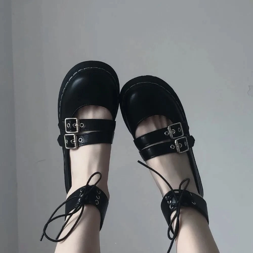 Chunky Demonia Wedges Shoes Gothic Patent Leather Round Toe Platform Lolita Mary Jane Flats Women 2021 Classics Fashion Loafers