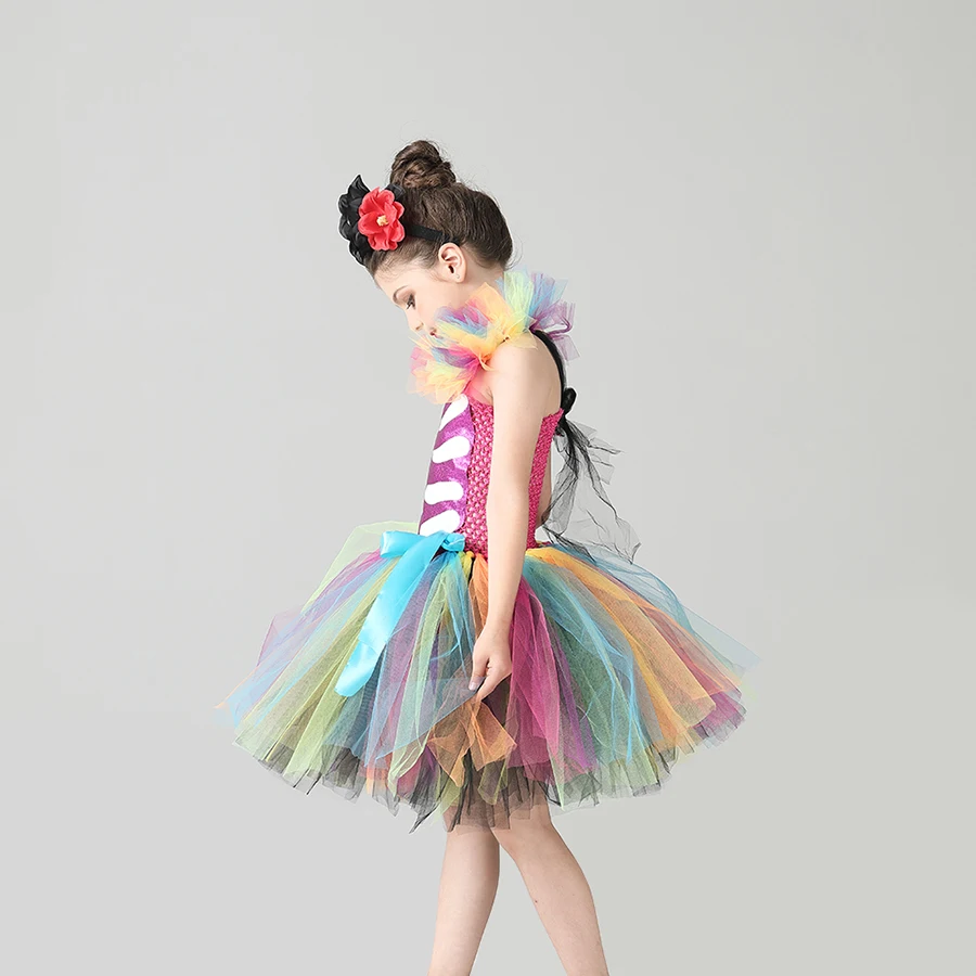 Children Day Of The Dead Halloween Costume Girls Skeleton Skull Dia Muertos Fancy Tutu Dress with Headband Cosplay Party Dress (3)