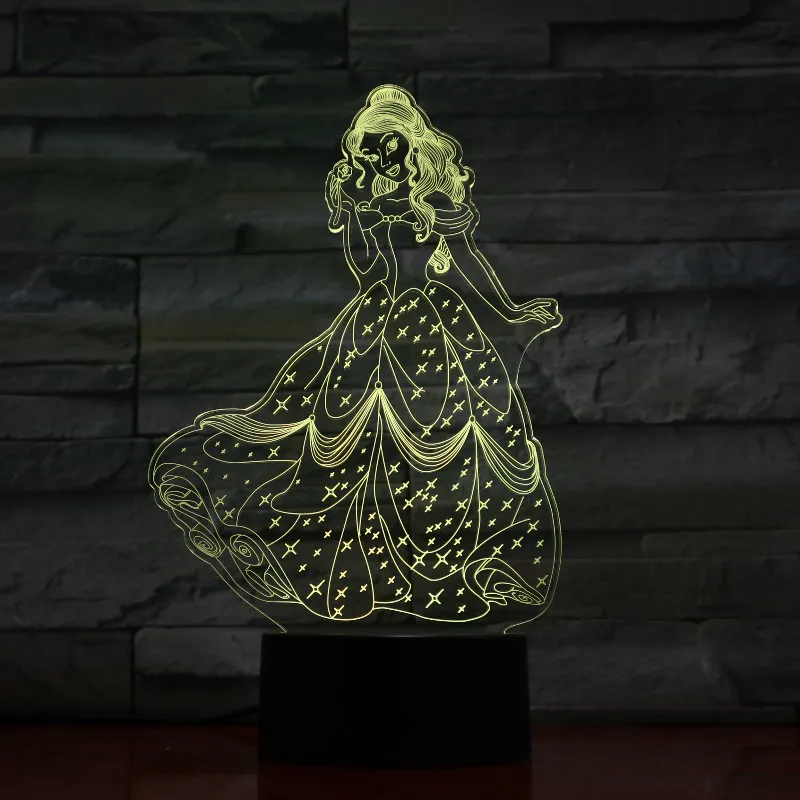 3d LED Night Light Princess Cinderella Figure Decorative Lamp Bedroom Baby Girl Holiday Gift Nightlight Desk Night Lamp Princess - Испускаемый цвет: 8