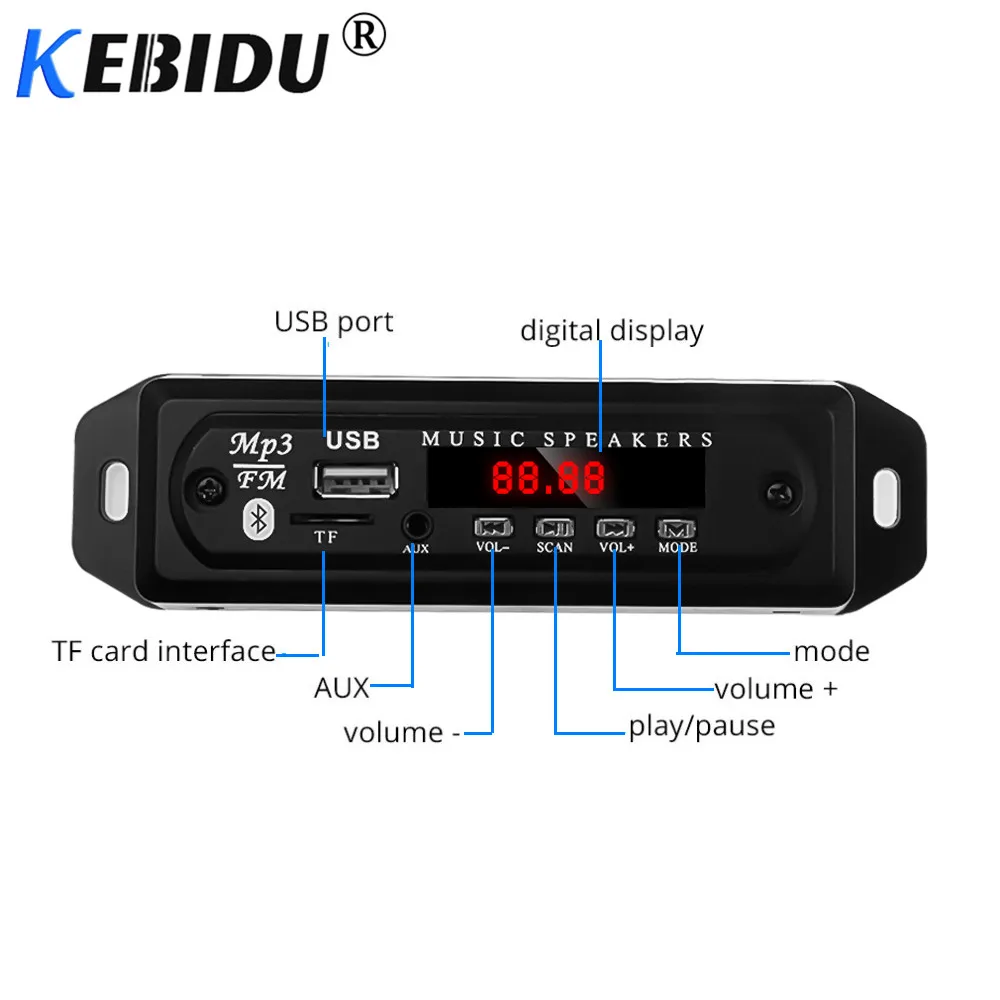 KEBIDU 12 в Bluetooth MP3 декодер плата USB TF FM радио плеер модуль 3,5 мм AUX аудио Bluetooth беспроводной автомобильный комплект