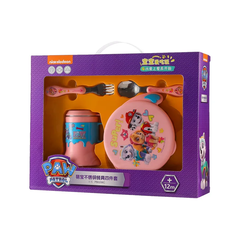 Original PAW PATROL baby feed Children's tableware set fork spoon stainless steel food supplement eating sucker bowl gift