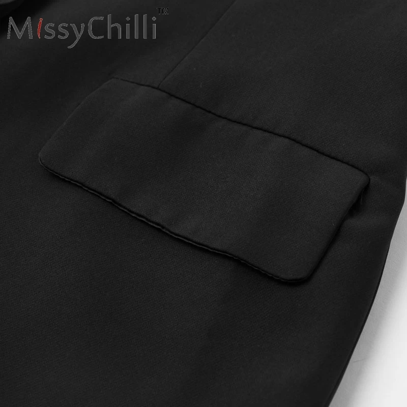 MissyChilli черный длинный рукав карман пояс элегантный костюм куртка для женщин отложной воротник блейзер Сексуальная Женская Осенняя верхняя одежда Блейзер
