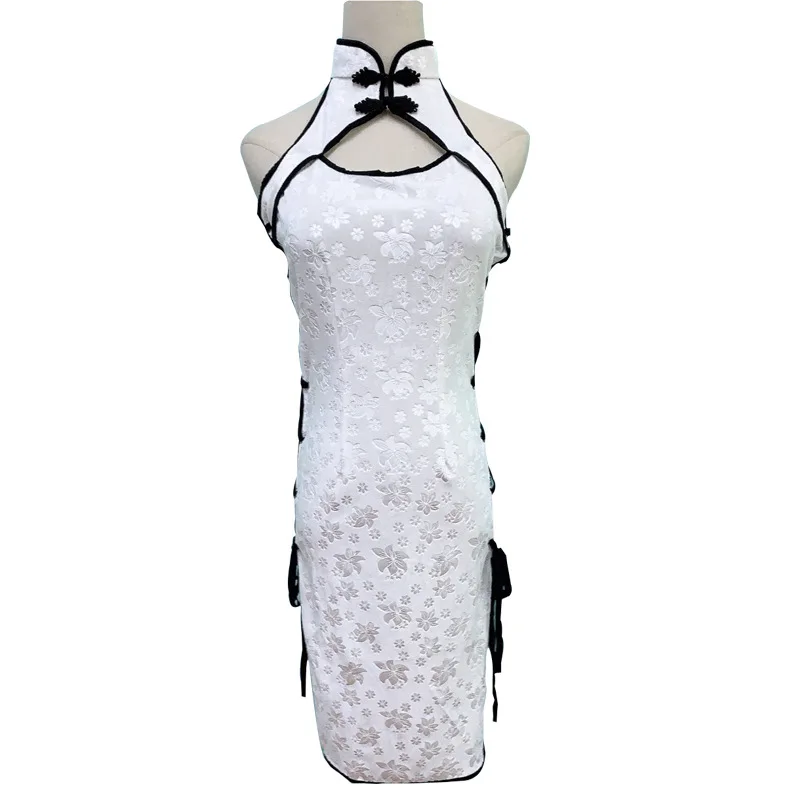 Chinese Traditional Dress Women Sexy Lingerie Bandage Temptation Clothing China Style Side Slit Hollow Cheongsam Qipao