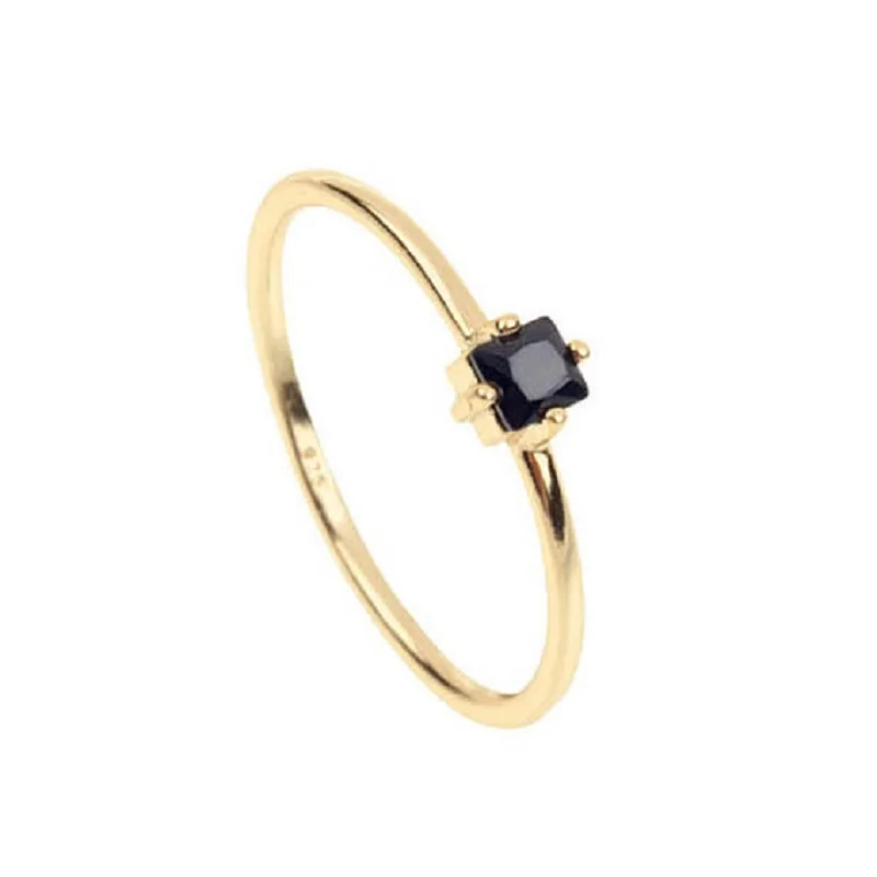 Women Engagement Ring Black Stone Minimalist Gold Stacking Dainty Single Stone 925 Silver silver ring silver rings