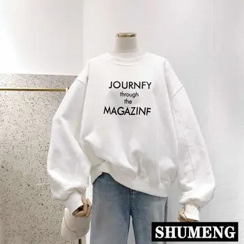 

Spring New Korean-Style 100% Cotton Sweatshirts Simple Letter Printed Women's Loose Hoodie Coat Solid Casual Pullover Shirts