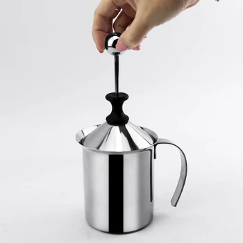 

400/800ML Manual Milk Frother Stainless Steel Double Mesh Milk Creamer Milk Foam Mesh Coffee Foamer Creamer Milk Mixing Food Mix