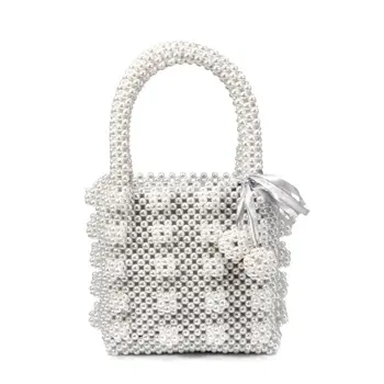 

Women Beaded Handbag Imitation Pearl Top Handle Bag Tote Evening Bags for Wedding Party Prom