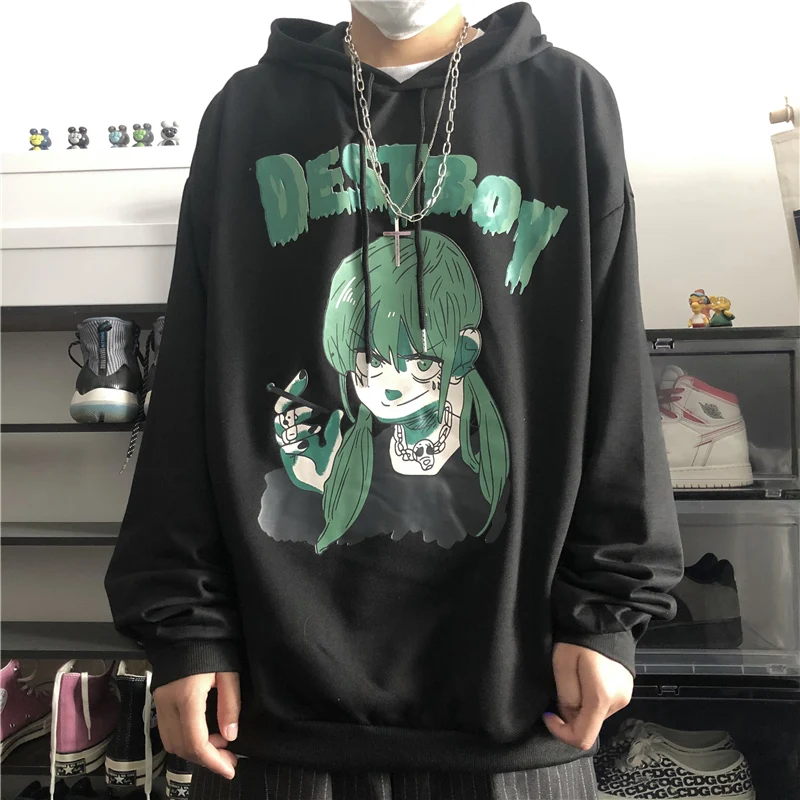 NYOOLO Harajuku аниме мультфильм разрушить девушка буквы печати толстовка осень уличная свободные пуловеры с капюшоном Толстовка для женщин и мужчин Топ
