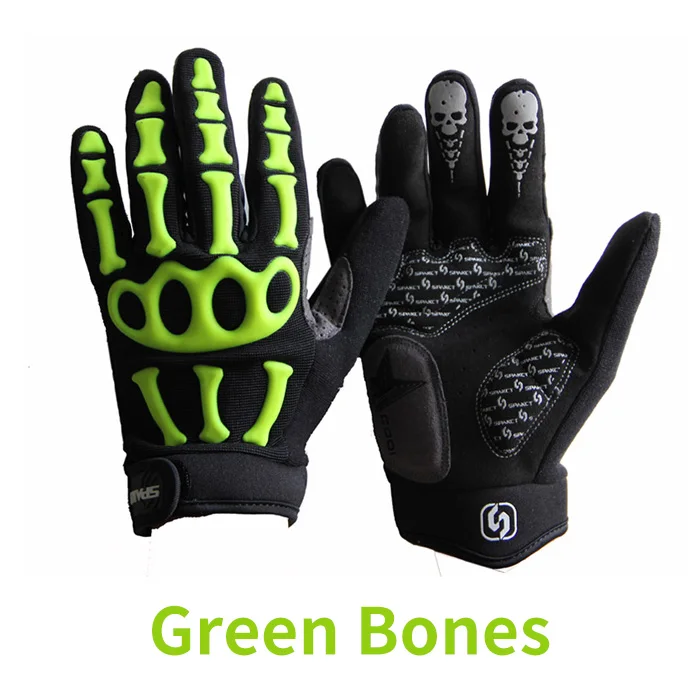Cool04B GreenBone SPAKCT, велосипедные перчатки с черепом, длинные пальцы, полный палец, для езды на велосипеде, перчатки для велоспорта, силиконовый гель, Ciclismo перчатки, теплые зимние - Цвет: Cool04B GreenBone