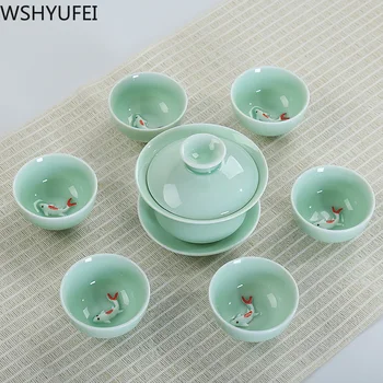 

7PCS/lot Longquan Celadon Tea Set Ceramic Tea Set Household Tea Set Accessories About 35ml WSHYUFEI