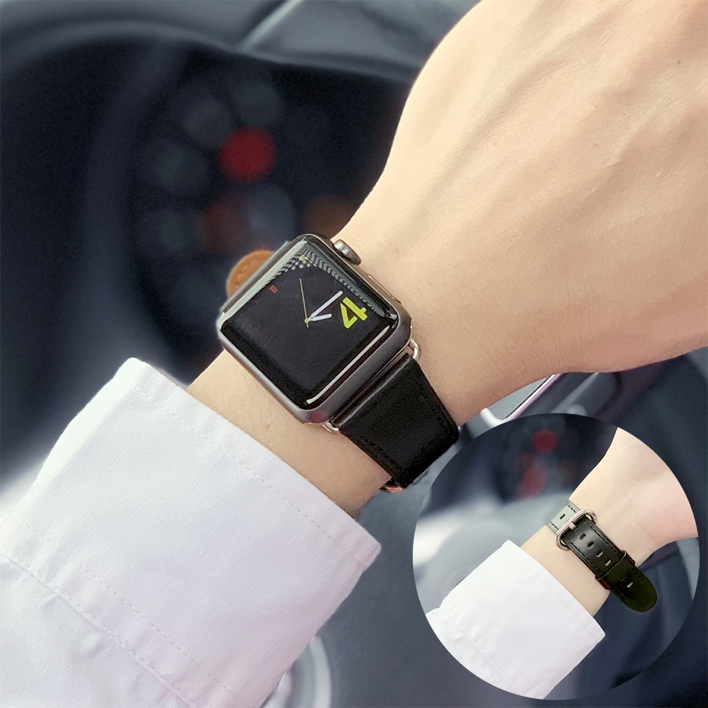 Новейший цветной ремешок из натуральной кожи для apple watch 44 мм 40 мм 42 мм 38 мм браслет для часов iwatch 5 4 3 2 1 Аксессуары