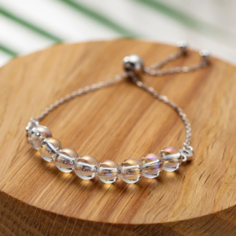 Браслет из стерлингового серебра S925 пробы для женщин, браслет на цепочке с кристаллами и бусинами, регулируемый размер, рождественский подарок