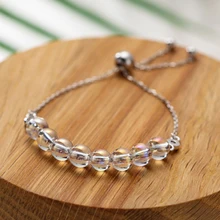 Браслет из стерлингового серебра S925 пробы для женщин, браслет на цепочке с кристаллами и бусинами, регулируемый размер, рождественский подарок