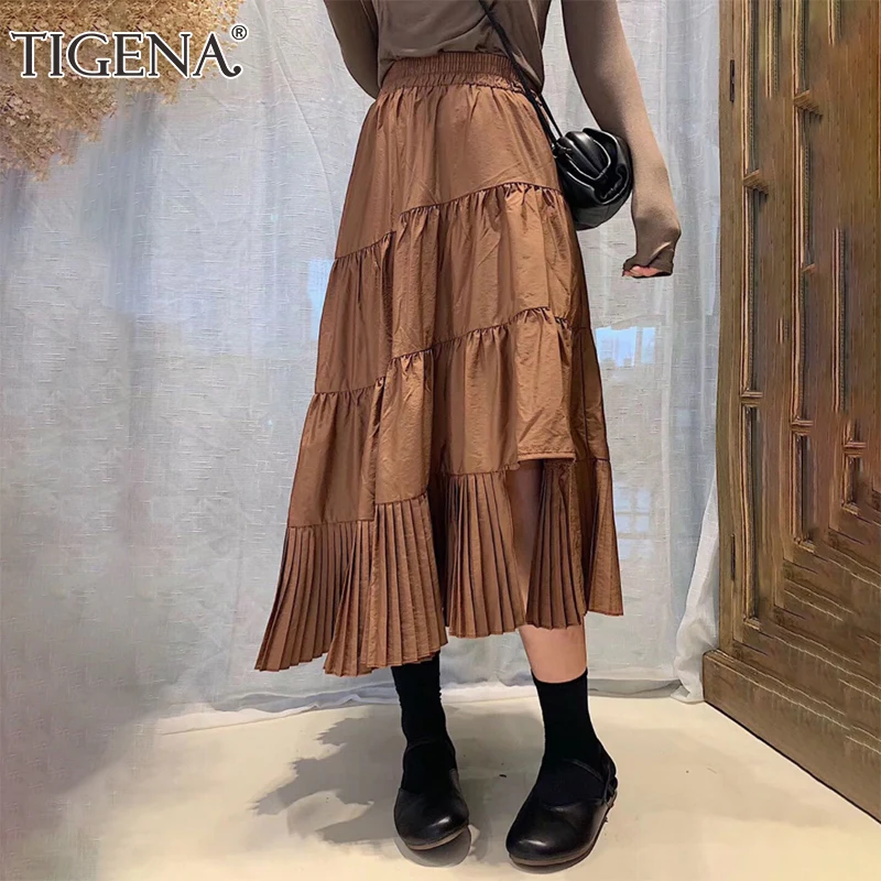 Женская Нерегулярная плиссированная юбкаTIGENA, длинная юбка с высокой талией для женщин на осень-зиму