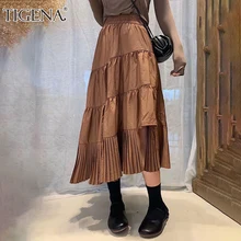 Женская Нерегулярная плиссированная юбкаTIGENA, длинная юбка с высокой талией для женщин на осень-зиму