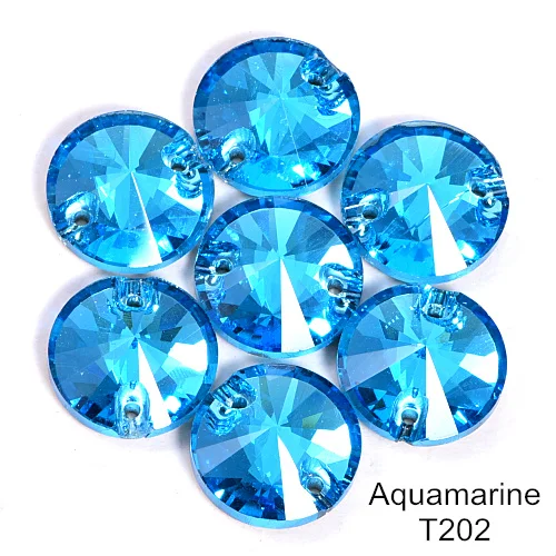 T202-Aquamarine AAAAA качественные разноцветные Круглые пришивные стразы с плоской задней стороной круглый стакан Rivoli стразы для шитья свадебное платье B3862 - Цвет: T202-Aquamarine